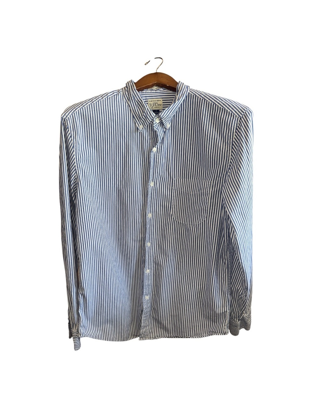 J. Crew Men's Large Slim Fit Blue and White Vertical Stripe Button-Down Shirt